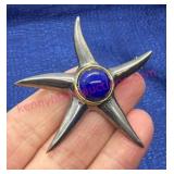 Sterling Silver & 18K Lapis Brooch