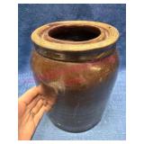 Brown Glazed Stoneware Crock w/ Lip Rim