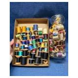 Glass Jar & Sewing Thread Spools