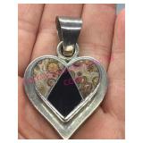 Sterling Heart Pendant w/ Onyx & Jasper 35g