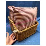 Wicker Basket w/Striped Fabric Pillows
