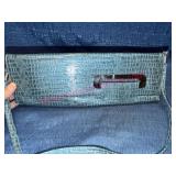 Blue Faux Croc Clutch w/ Handle & Strap