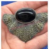 Sterling Silver Black Onyx Brooch 24.2g
