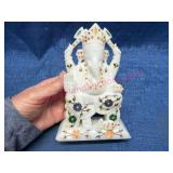Hand-Carved Marble Ganesh Statue w/Inlay