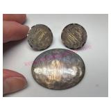 Sterling Silver Brooch & Earrings 14.1g