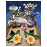 Capodimonte Italy Porcelain Cherub & Flower Vases