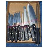 Black Handle Kitchen Knives & Sharpener