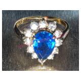 Sterling Silver Gold Tone Blue Sapphire Ring Sz 5