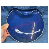 Blue Art Glass Dish w/Curved Rim