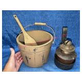 Wooden Bucket w/Handle, Paddle & Metal Lantern