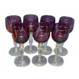 7 Small Purple Stemmed Cordial Glasses