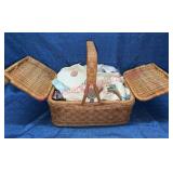Wicker Sewing Basket w/ Needlework Projects