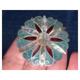 Mexican Sterling Silver Brooch w/Abalone Inlay