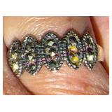 Sterling Silver Ring Sz 7 w/ Faceted Stones