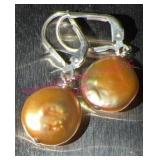 Sterling Silver Orange Baroque Pearl Earrings