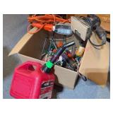Garage Box Lot w/Fuel Can, Light & Sander, etc