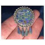 Mexican Sterling Flores Brooch w/Inlay 8g
