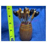 Mid-Century Olive Forks w/Wood Caddy