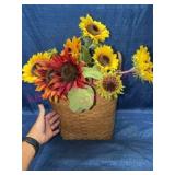 Woven Basket w/Handle & Faux Sunflowers