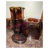 Amber Tortoiseshell Glass Pitcher & Tissue Box
