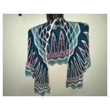 Hand-Knitted Multicolor Shawl w/ Geometric Design