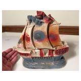 1940s Painted Ship Chalk Doorstop