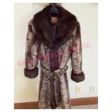 Chokolat Faux Fur Belted Coat w/Patterned Details