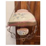 Antique Hanging Lamp w/ Hand-Painted Shade