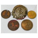 5 Old Political Tokens - nice lot