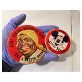 Aunt Jemima & Mickey Mouse Advertising Buttons