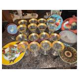 Lot: Gold Rim Glassware & Decorative Plates