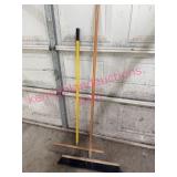 2 Push Brooms Wood & Metal Handles