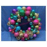 Lighted Christmas Ornament Wreath w/ Tinsel