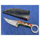 Damascus Steel Knife w/ Resin Handle & Sheath