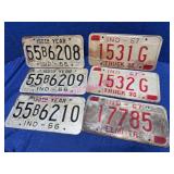 6 Indiana License Plates 1966-1967