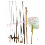 Fishing Poles & Dip Net Lot w/Reels