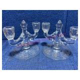 New Martinsville Double Arm Glass Candleholders