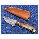 Damascus Steel Knife w/ Wood Handle & Sheath