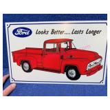Ford 10x16 Metal Advertising Sign w/ Red Truck