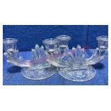 Fostoria Baroque Etched Glass Candleholders Pair