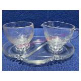 Imperial Glass Etched Creamer & Sugar w/Tray