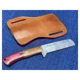 Damascus Knife w/Wood Handle & Leather Sheath