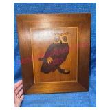 Owl Marquetry Plaque Signed H. Bristow 1971