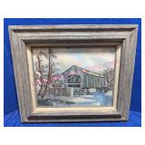 Ray Gines Oil on Board Brown County Bridge 1981