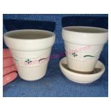 Longaberger Pottery Green Herb Planters & Tray