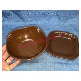 2pcs Longaberger Pottery Brown Bowl & Plate