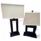 2 Black Metal Open Frame Table Lamps w/ Shades