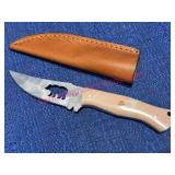 Damascus Knife w/Bear Cutout & Sheath