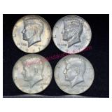 4 Kennedy 40% Silver Half Dollars, 1967