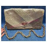 Elliott Lucca Metallic Leather Clutch w/ Chain